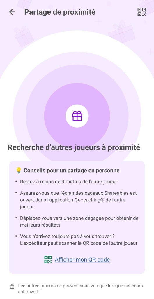 Recherche de joueurs à proximité pour envoyer un Shareable