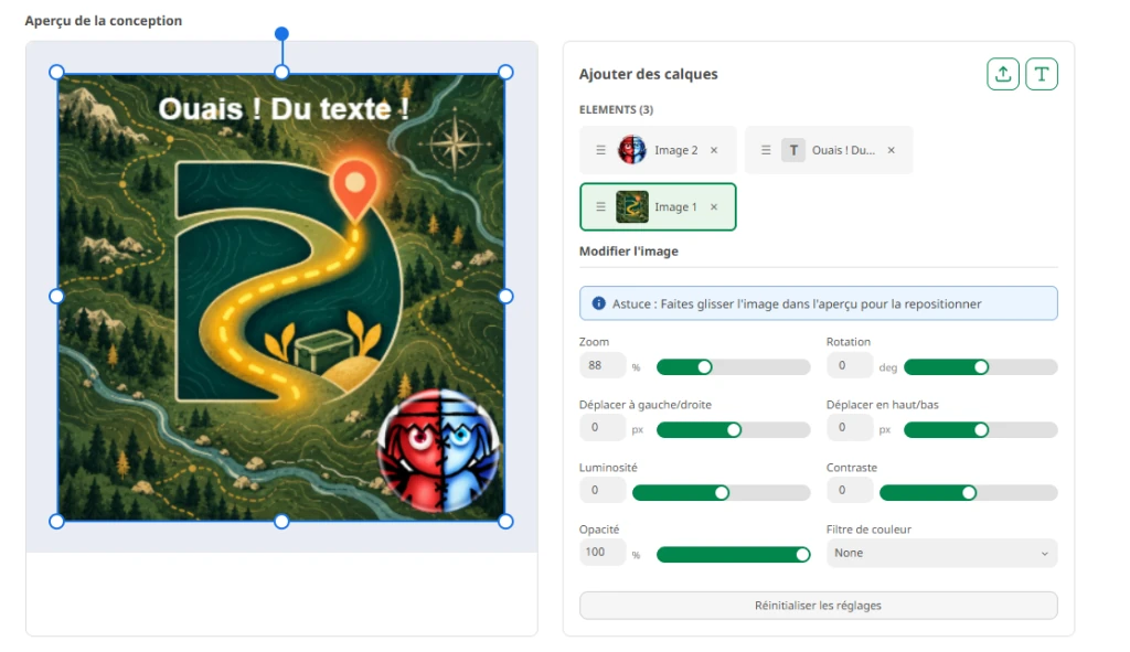 Composition d’un Shareable avec deux images et du texte