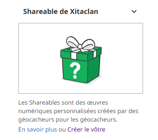 Boîte cadeau verte indiquant un Shareable disponible sur une fiche de cache