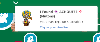 Notification affichée après la collecte d’un Shareable